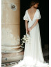 Bateau Neck Ivory Chiffon V Back Minimalist Wedding Dress